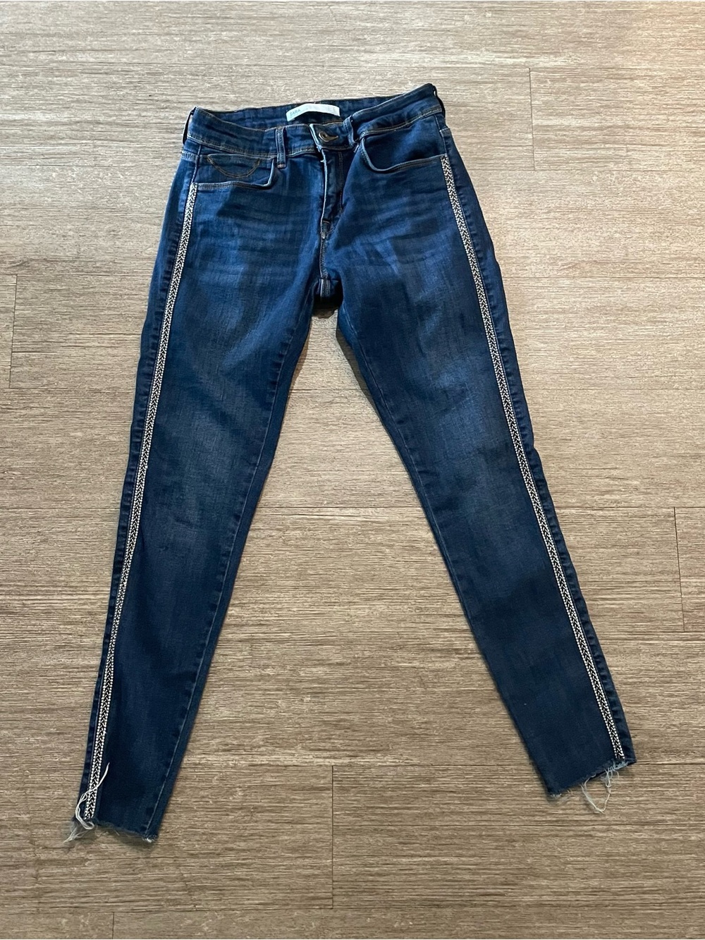 Zara Dark Blue Straight Leg Jeans with Silver Side Design